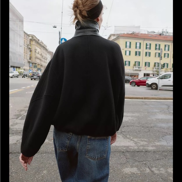 Zara CONTRAST COLLAR WOOL BALLOON BOMBER JACKET - Picture 10 of 12